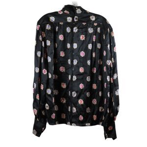 Gray Rose Black Women's Dress Top Blouse Collared Back Button Closure 12 059